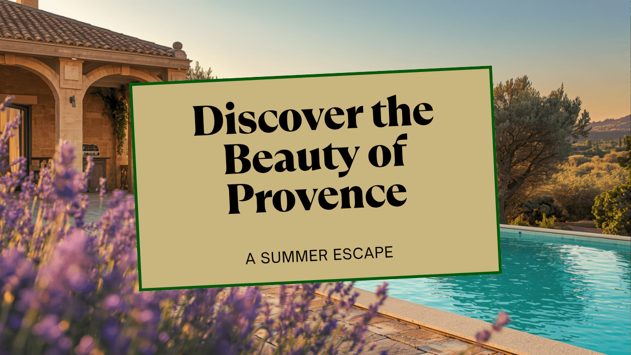 Terrasse de villa provençale avec vue sur oliviers et lavande sous la lumière dorée de juin