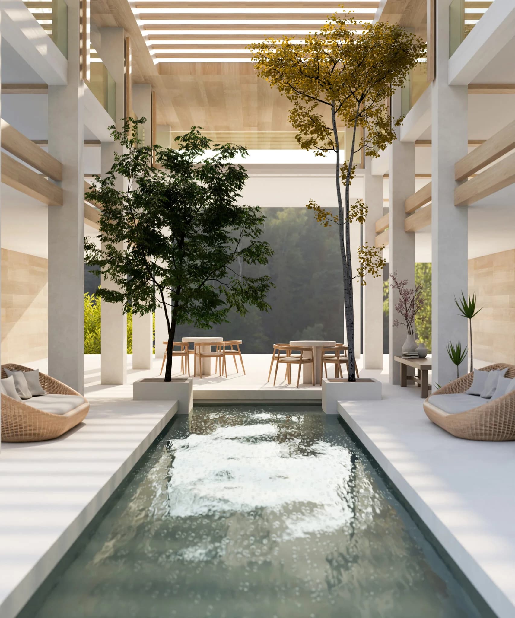 Piscine et terrasse d'une résidence